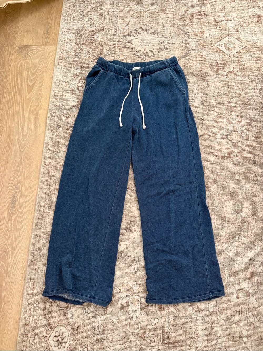 Z Supply Denim-Blue Wide Leg Sweatpants with Drawcord